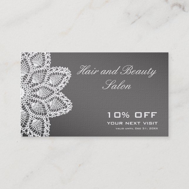 Carte De Réduction Bon blanc de remise de dentelle - cheveux et salon (Devant)