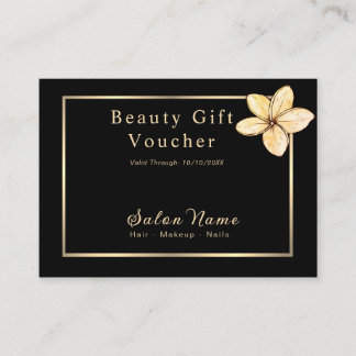 Carte De Réduction Bon de Cadeau Salon de Beauté Élégant Noir Or Flor