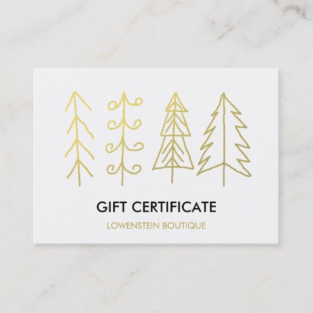 Carte De Réduction Certificat-prime mignon d'arbres de Noël d'or (Devant)