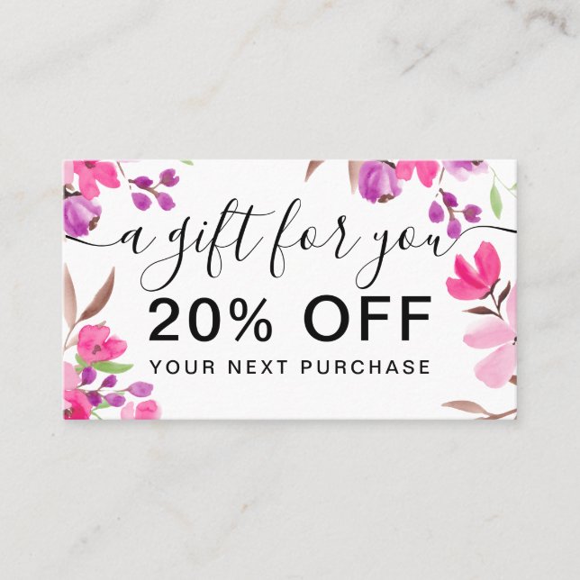 Carte De Réduction Chic bouquet floral rose remise cadeau (Devant)