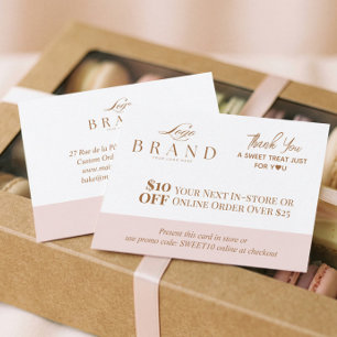 Carte De Réduction Code promo de remerciement de boulangerie rose Log