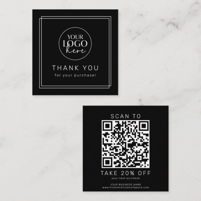Carte De Réduction Code QR de logo noir Avery moderne Merci (Devant / Derrière)