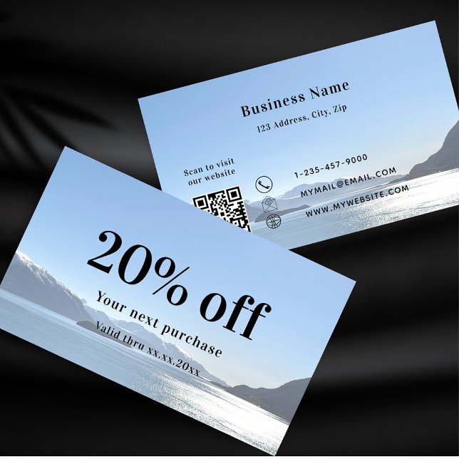 Carte De Réduction Code qr noir blanc entreprise photo personnalisée (Créateur téléchargé)