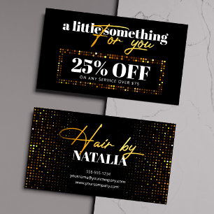 Carte De Réduction Coiffeur Luxe Noir Paillettes d'Or
