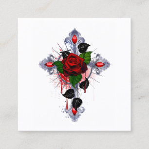 Carte De Réduction Croix d'argent avec une rose rouge