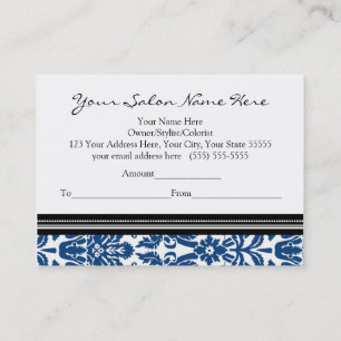 Carte De Réduction Damassé de noir bleu de certificat-prime de salon