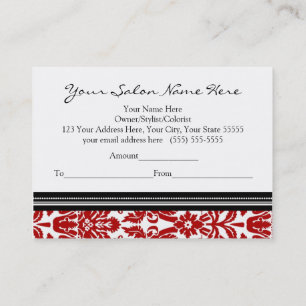 Carte De Réduction Damassé noire rouge de certificat-prime de salon