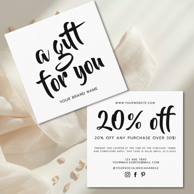 Carte de réduction de coupon de script blanc moder (Créateur téléchargé)