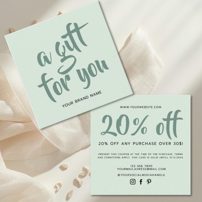 Carte de réduction de coupon de script vert clair  (Créateur téléchargé)