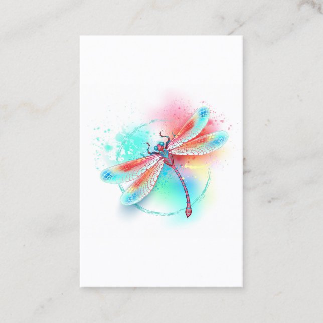 Carte De Réduction Dragonfly rouge sur l'arrière - plan aquarelle (Devant)