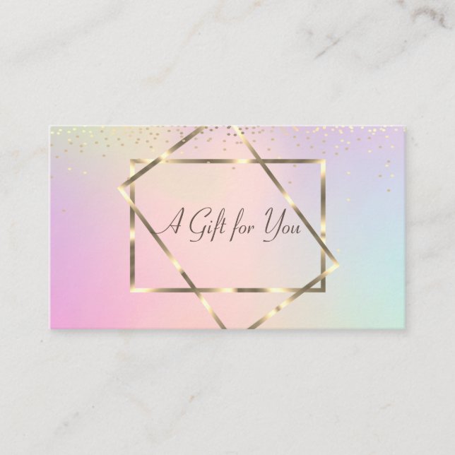Carte De Réduction Elégant cadre or tendance, Confetti Holographique (Devant)