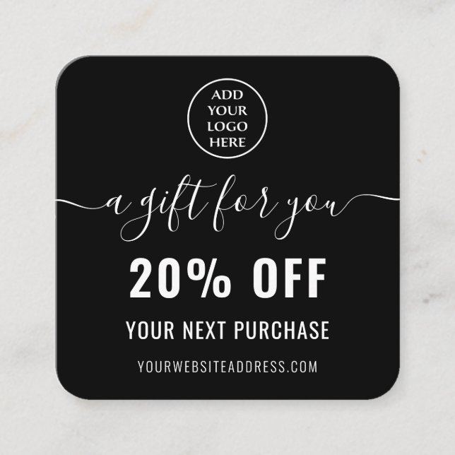 Carte De Réduction Élégant noir blanc QR Code Loyauté Logo d'entrepri (Devant)