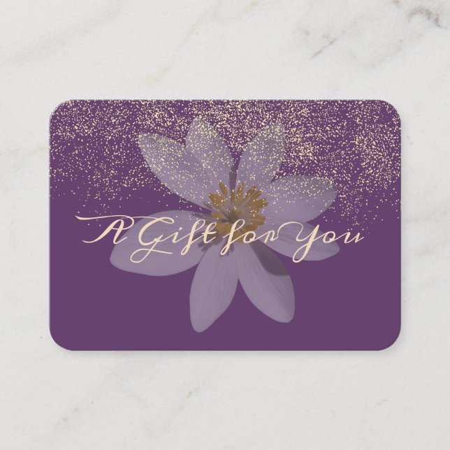 Carte De Réduction Élégant violet moderne, Marguerite blanche, Confet (Devant)