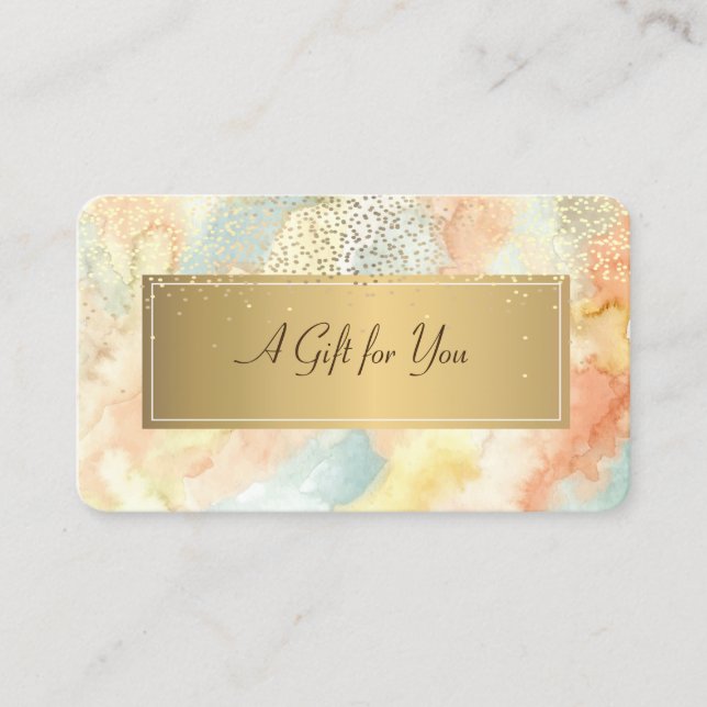 Carte De Réduction Elégante Aquarelle, Cadre, Confetti Or (Devant)