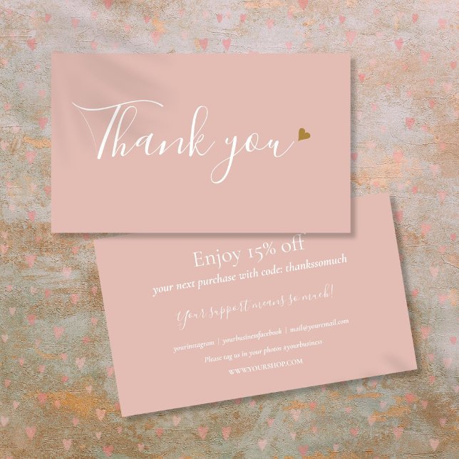 Carte de réduction élégante rose Merci pour vos ac (Elegant Pink Thank You For Shopping Discount Card)