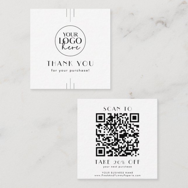 Carte De Réduction EVERLY Art Deco Business Logo QR Code Thank You (Devant / Derrière)