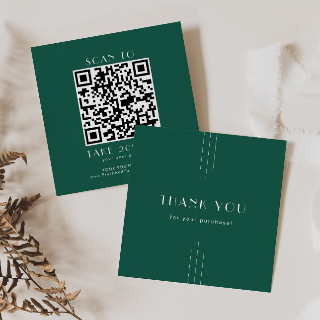 Carte De Réduction EVERLY Art Deco Emerald Business QR Code Thank You (EVERLY Art Deco Emerald Business QR Code Thank You Discount Card)