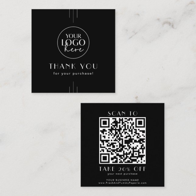Carte De Réduction EVERLY Black Business Logo QR Code Thank You (Devant / Derrière)