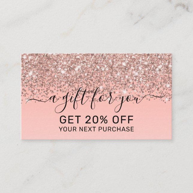 Carte De Réduction Fille Rose Gold Confetti Pink Gradient Ombre (Devant)