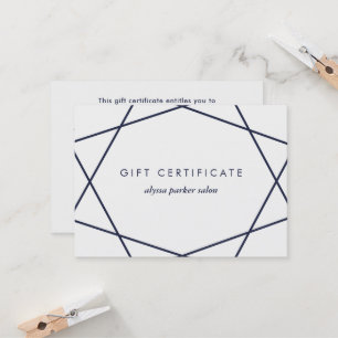 Carte De Réduction Géométrique bleu-foncé sur le certificat-prime
