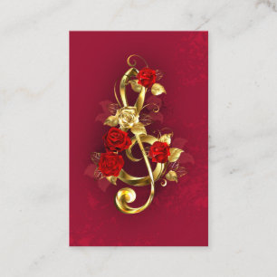 Carte De Réduction Golden Treble Clef avec fleurs Roses