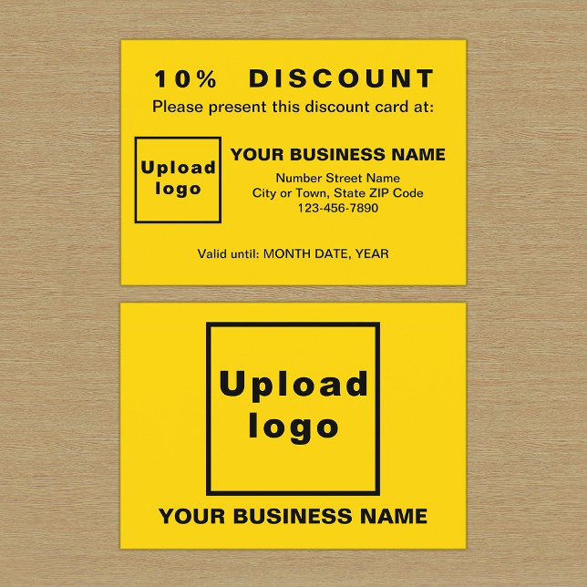 Carte de réduction Jaune Affaires (Front and back sides of yellow discount card for your business. Attract more customers or clients.)