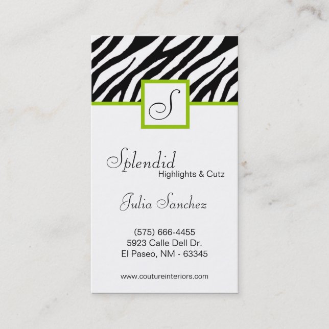 Carte De Réduction La copie de zèbre de vert de chaux personnalisent (Devant)