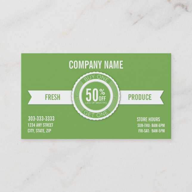 Carte De Réduction L'achat un de Smoothie et de jus obtiennent un (Devant)