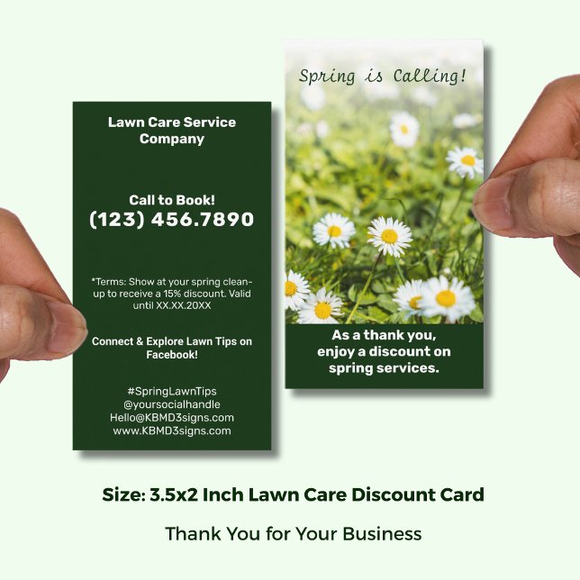 Carte De Réduction Lawn Care Thank you! on Spring Services (Lawn Care Thank you! on Spring Services Discount Card; Size 3.5x2 (US) Portrait Format)