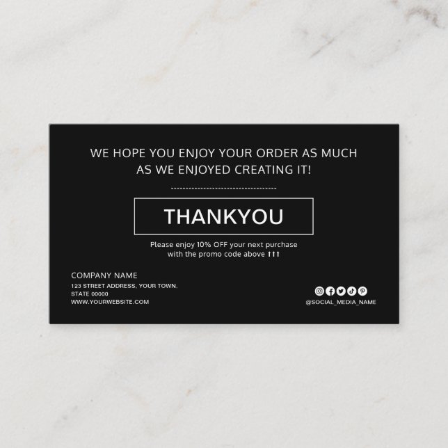 Carte De Réduction Logo d'entreprise du Merci de remise noir personna (Devant)