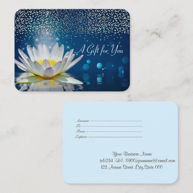 Carte De Réduction Lotus blanc, Confetti, Spa, Massage (Devant / Derrière)