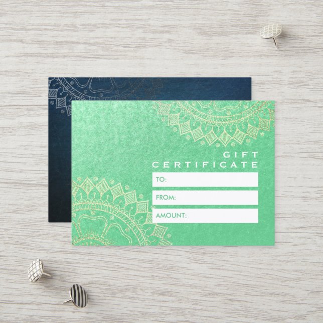 Carte De Réduction Méditation Yoga Instructeur Green Gold Foil Mandal (Devant/Arrière en situation)