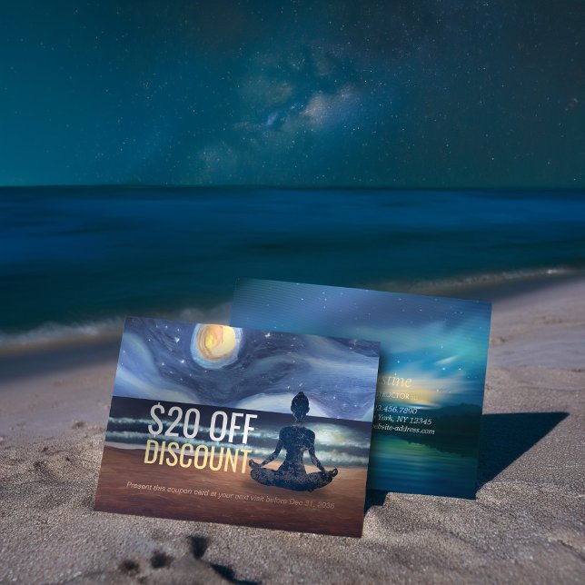 Carte De Réduction Méditation Yoga paisible Lune Sky Ocean Beach (Créateur téléchargé)