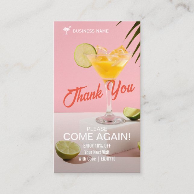 Carte De Réduction Merci | Cocktail d'affaires Modern Pink (Devant)