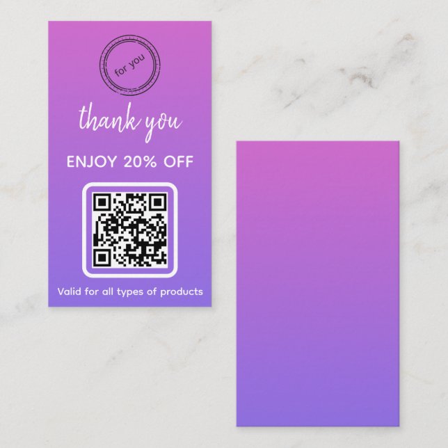 Carte De Réduction Merci | Code QR minimaliste du logo de l'entrepris (Devant / Derrière)