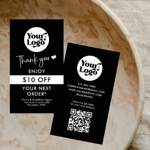 Carte De Réduction Merci Commande logo commercial QR Code noir vente