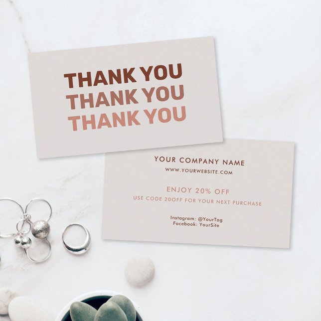 Carte De Réduction Merci Petite entreprise Moderne Blush Pastels (Modern pastels say thank you alongside your small business company name)