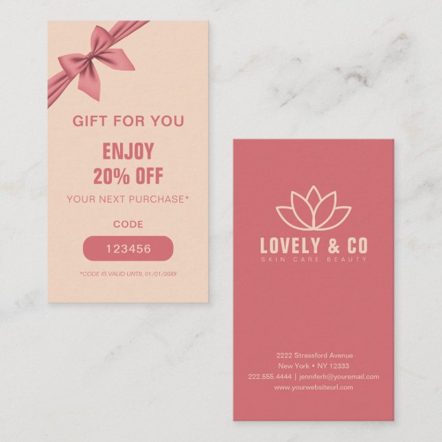 Carte De Réduction Minimalist Dusty Rose Cream Beauty  (Devant / Derrière)