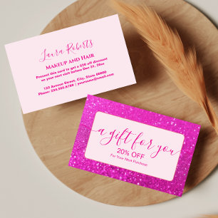Carte De Réduction Paillettes Rose Chaud Élégant Chic