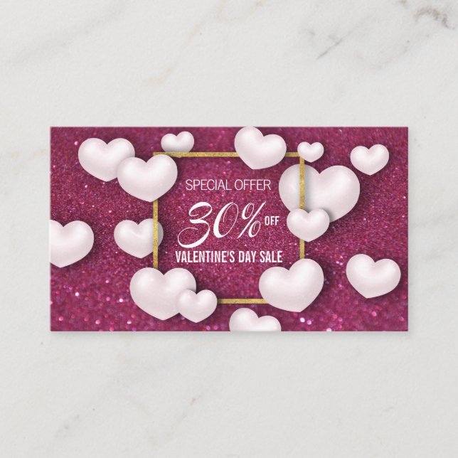 Carte De Réduction Parties scintillant des Coeurs blancs de la Saint- (Devant)