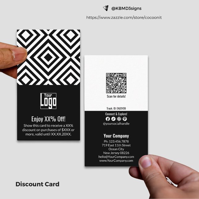 Carte De Réduction Petite entreprise simple à double ton XX% de réduc (Simple Dual-Tone Small Business XX% Off Discount Card, Terms, QR code, Social Media Connect)