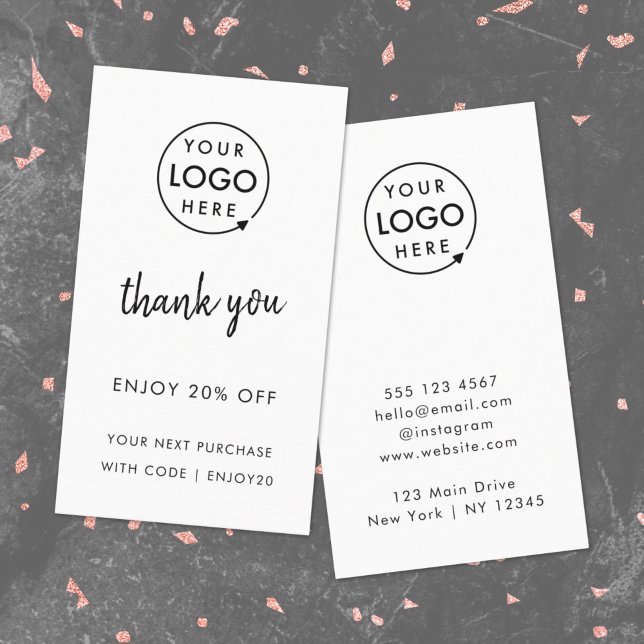 Carte De Réduction Remerciements | Logo d'entreprise Blanc moderne (Modern minimalist thank you discount cards by Guava - perfect for growing loyalty & repeat business)