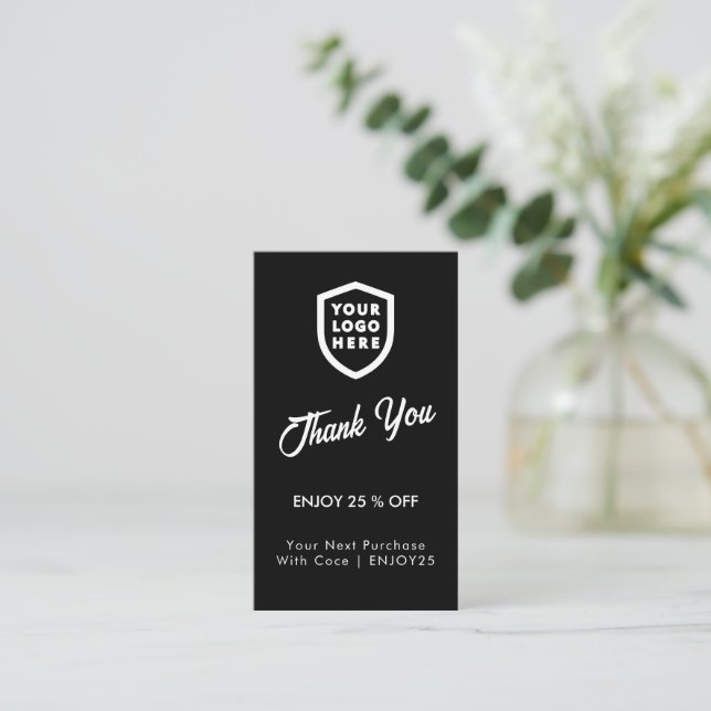 Carte De Réduction Remerciements | Logo d'entreprise Noir moderne (Debout devant)