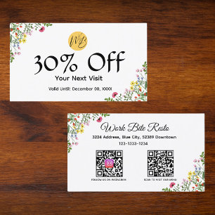 Carte De Réduction Restaurant moderne fleur sauvage Qr Code Menu et