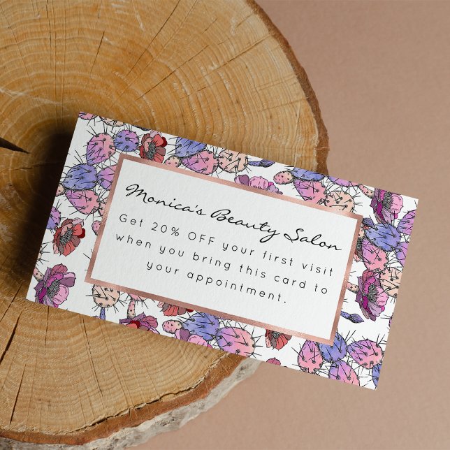 Carte De Réduction Russe lavande rose aquarelle cactus floral (Rustic pink lavender watercolor cactus floral)