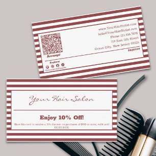 Carte De Réduction Salon de coiffure professionnel élégant à rayures