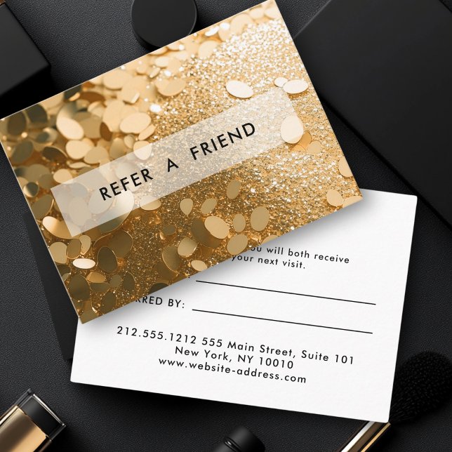 Carte De Réduction Salon de la Parties scintillant d'or moderne (Modern Gold Glitter Salon Discount Card)