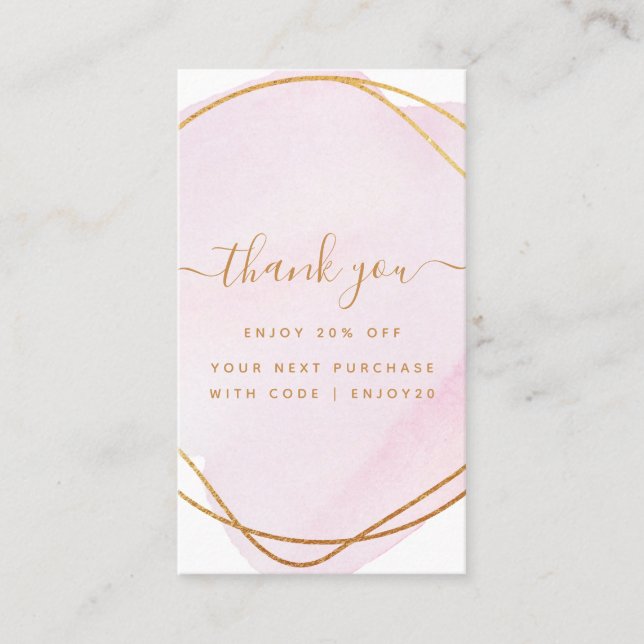 Carte De Réduction Script Blush Rose Aquarelle Or Cercle Business (Devant)