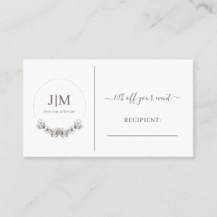Carte De Réduction Simple Monogramme personnalisé Bijoux rabais