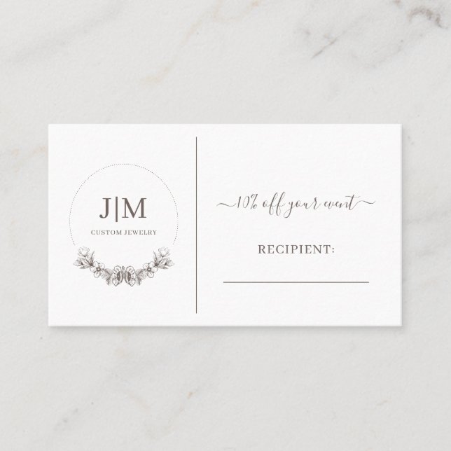 Carte De Réduction Simple Monogramme personnalisé Bijoux rabais (Devant)